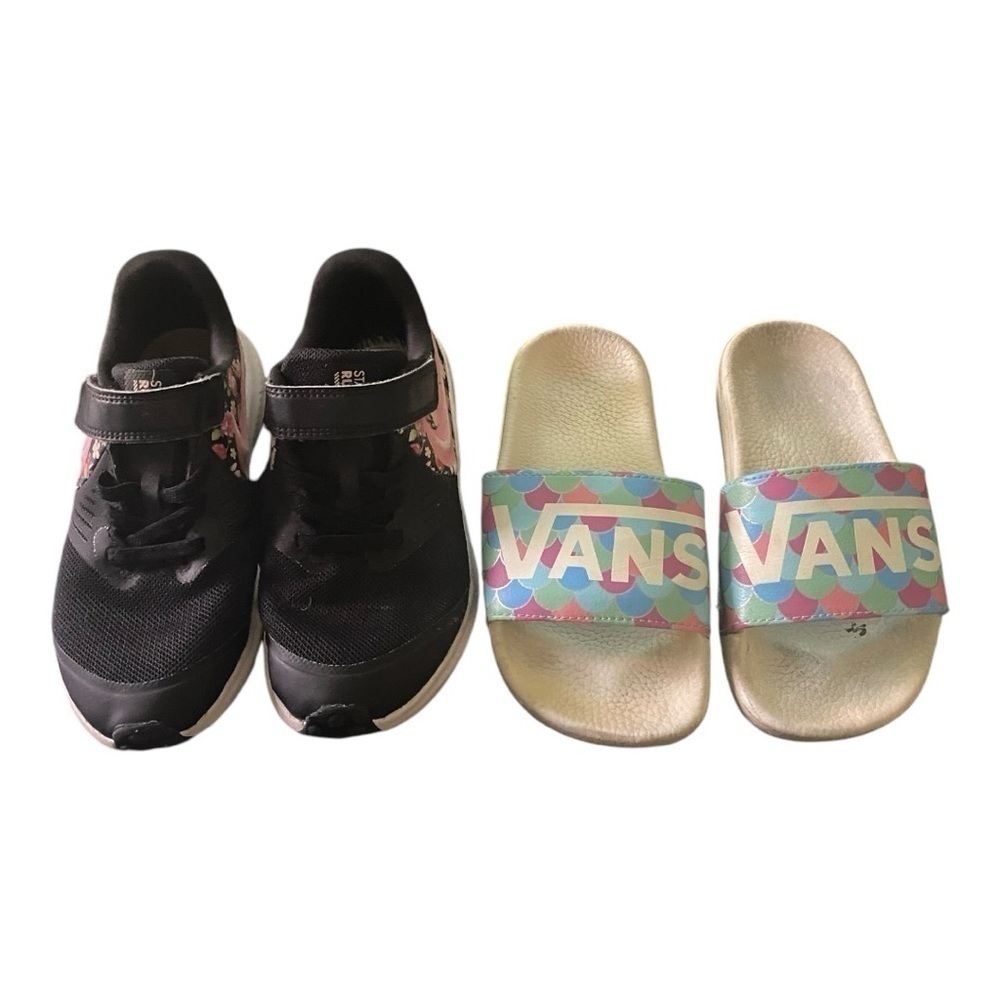 NIKE & VANS-GIRLS NIKE STAR RUNNER & VANS SLIDES-SIZE 12C